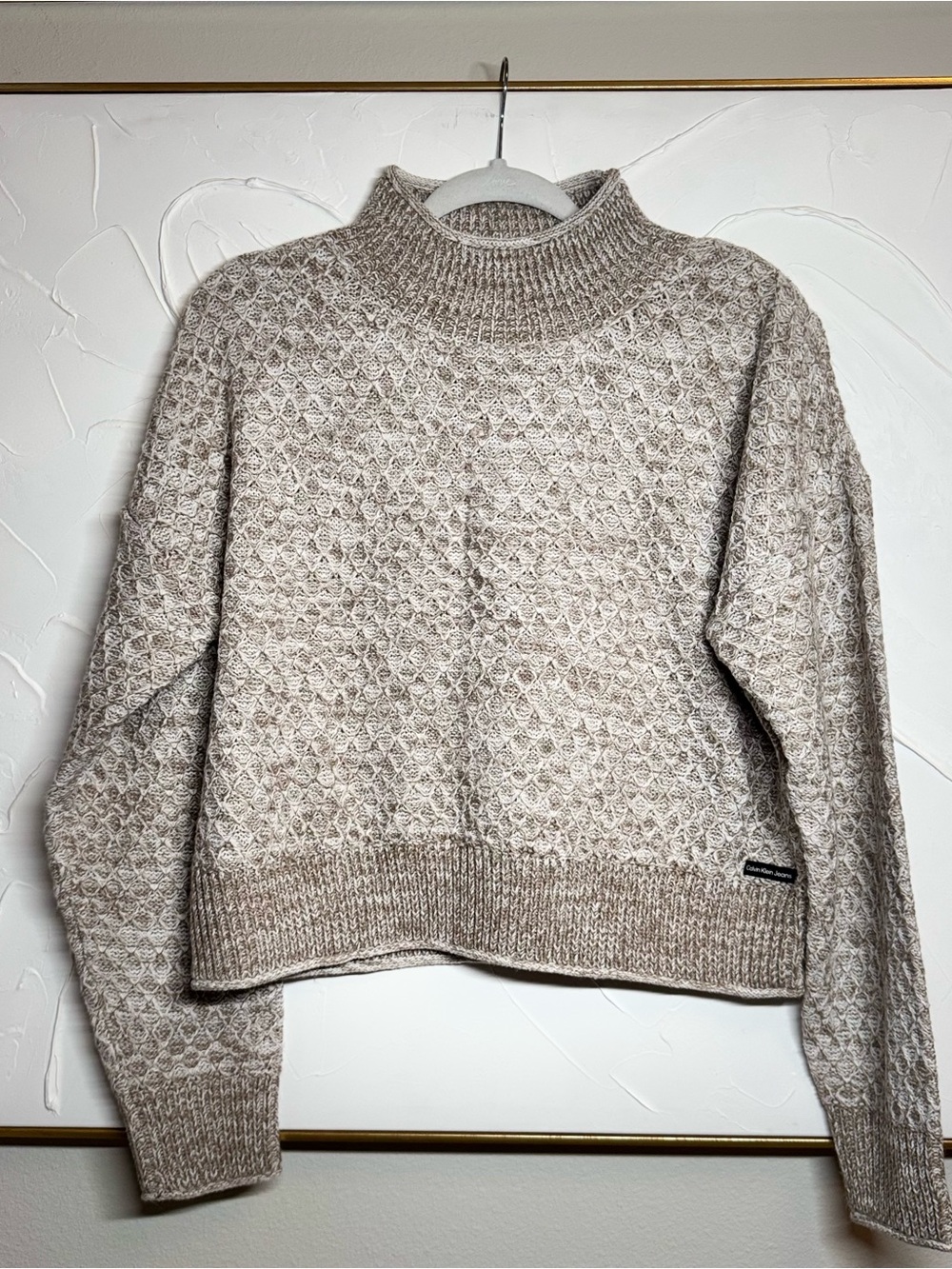 Calvin Klein Jeans Oatmeal Textured Mock Neck Sweater - A1